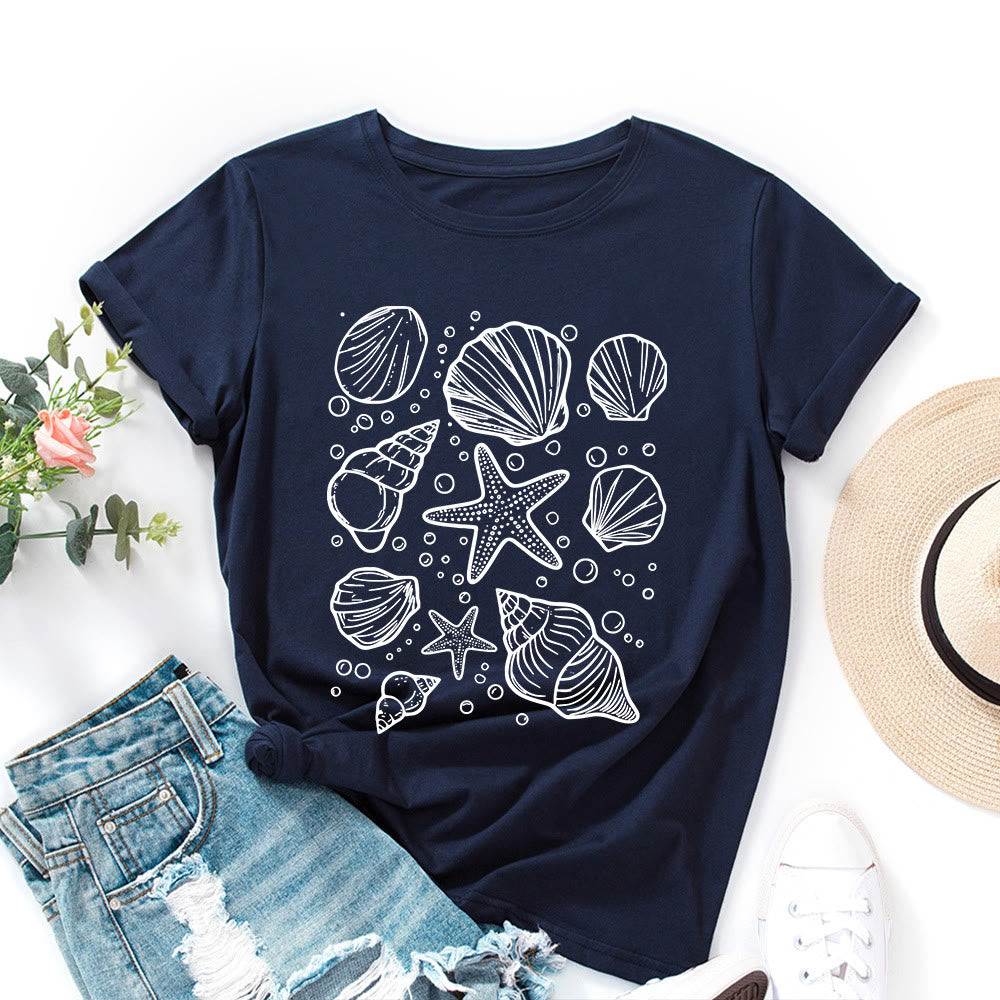 T-shirt imprimé coquillages grande taille - Bleu marine - 5XL - image 9