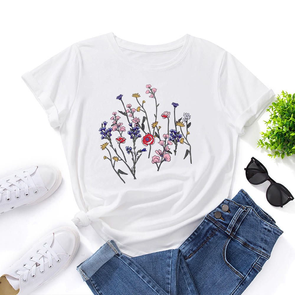 T-shirt imprimé fleurs fraîches grande taille - Blanc - 5XL - image 0