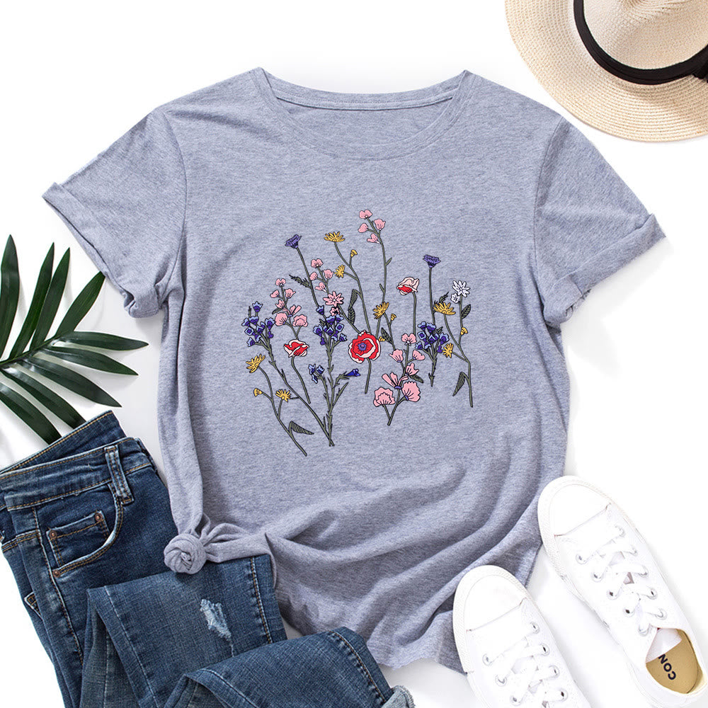 T-shirt imprimé fleurs fraîches grande taille - Gris clair - 5XL - image 10