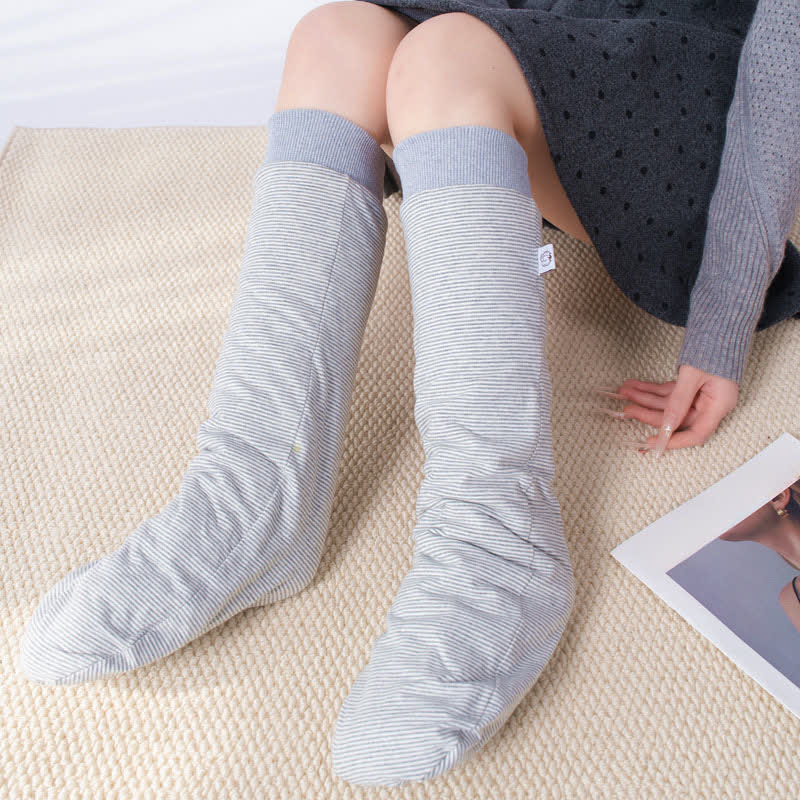 Chaussettes de nuit confortables à rayures en coton - Gris - UE35-46 (US2-12) - image 2