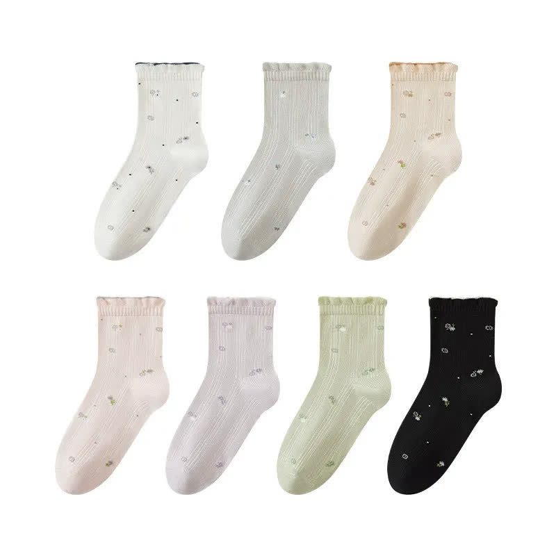Chaussettes de nuit en pur coton à motif floral (3 paires) - Gris + Vert + Noir - UE35-39 (US2-6) - image 2