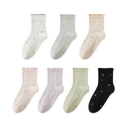 Chaussettes de nuit en pur coton à motif floral (3 paires) - Gris + Vert + Noir - UE35-39 (US2-6) - image 2