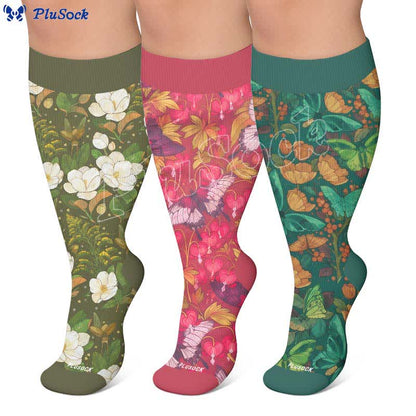 Chaussettes de compression grandes tailles à motif papillon et fleurs - image 0
