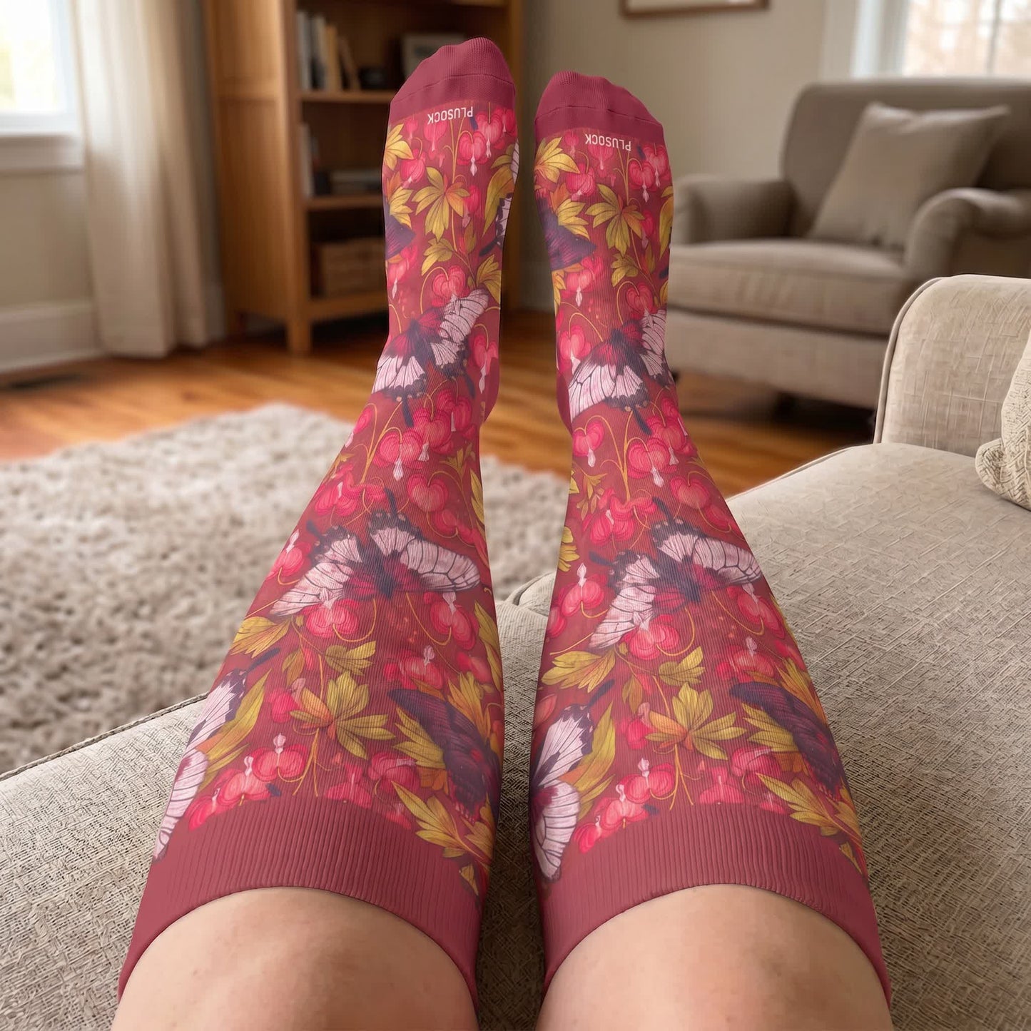 Chaussettes de compression grandes tailles à motif papillon et fleurs - image 2