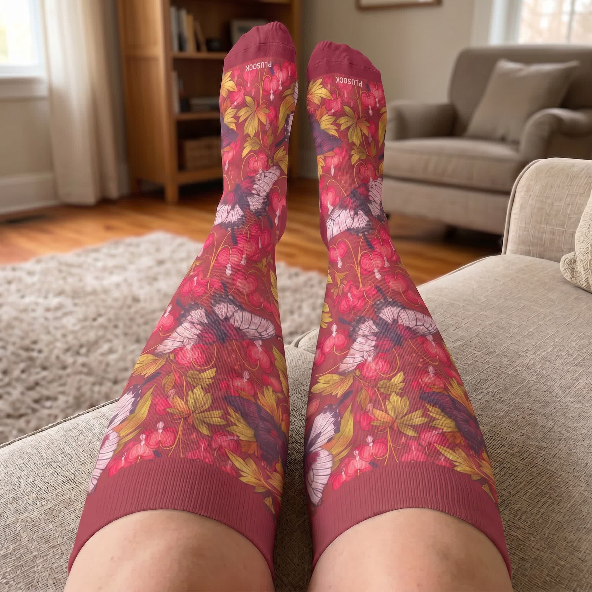 Chaussettes de compression grandes tailles à motif papillon et fleurs - image 2