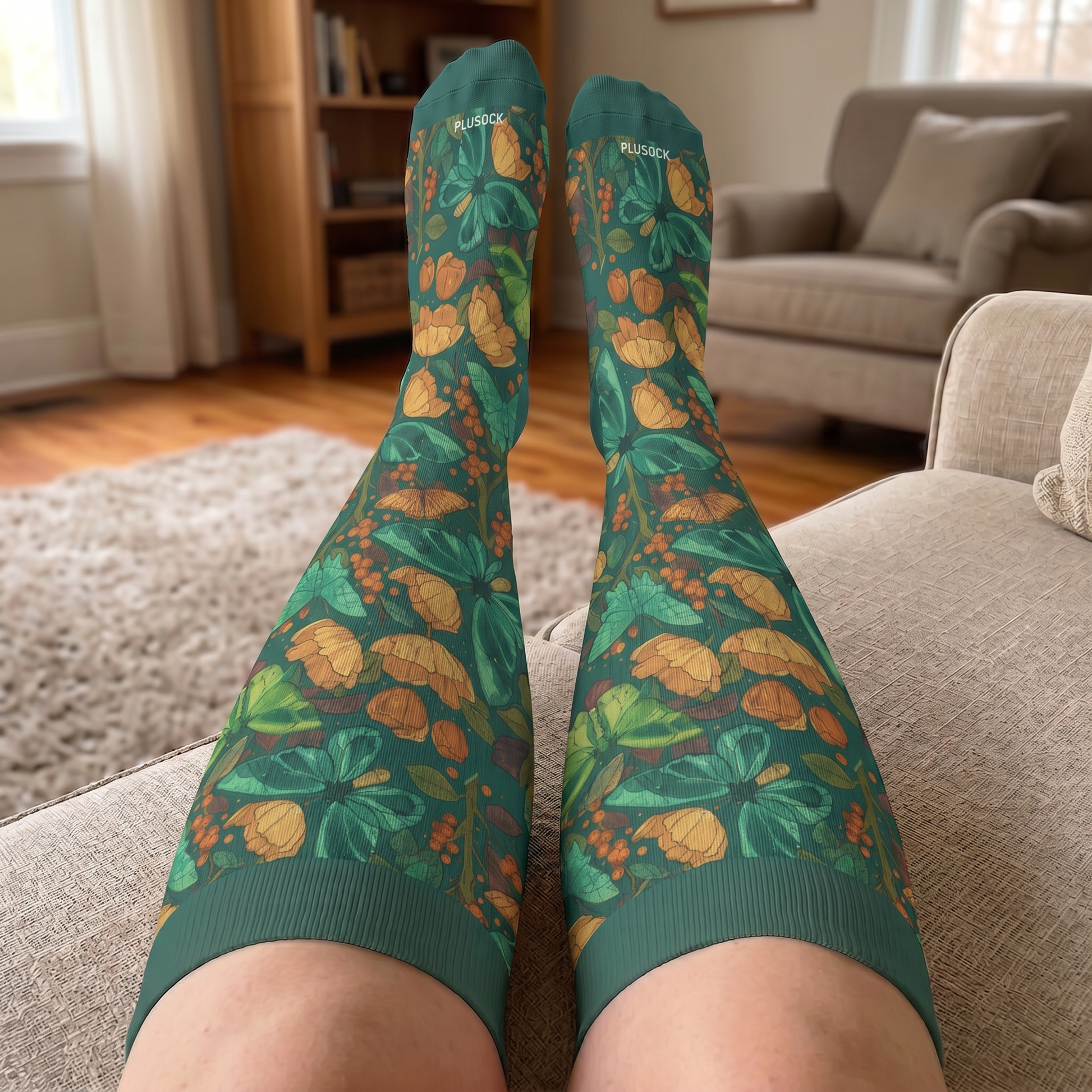 Chaussettes de compression grandes tailles à motif papillon et fleurs - image 3