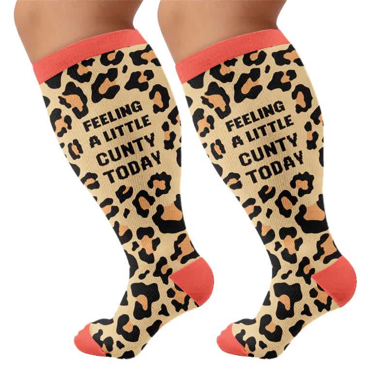 Chaussettes de compression grande taille à motif léopard - Jaune (1 paire) - 4XL - image 8