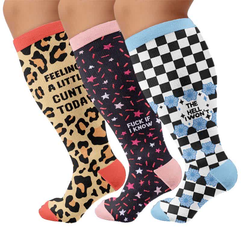 Chaussettes de compression grande taille à motif léopard - Multicolore (3 paires) - 4XL - image 4