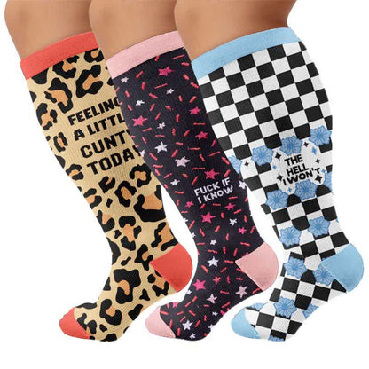 Chaussettes de compression grande taille à motif léopard - Multicolore (3 paires) - 4XL - image 4