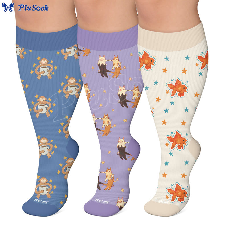 Chaussettes de compression grandes tailles Poisson Chat Singe - image 0