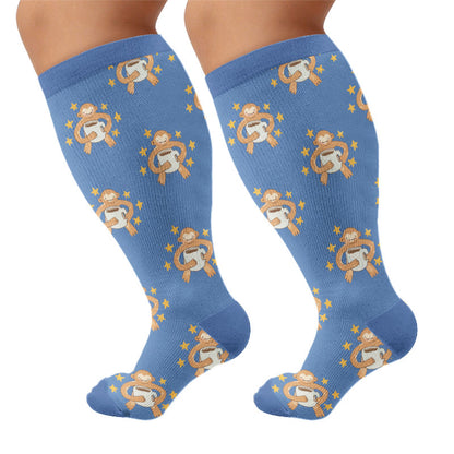 Chaussettes de compression grandes tailles Poisson Chat Singe - Bleu marine (1 paire) - 4XL - image 9