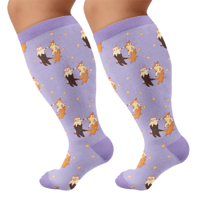 Chaussettes de compression grandes tailles Poisson Chat Singe - Violet (1 paire) - 4XL - image 8