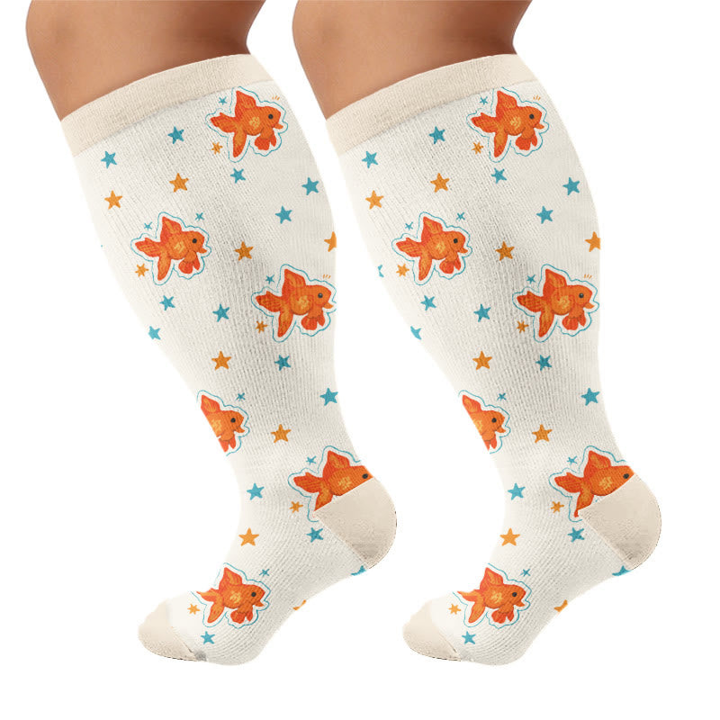 Chaussettes de compression grandes tailles Poisson Chat Singe - Beige (1 paire) - 4XL - image 10