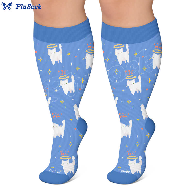 Chaussettes de compression hautes tailles avec motif chat. - image 6