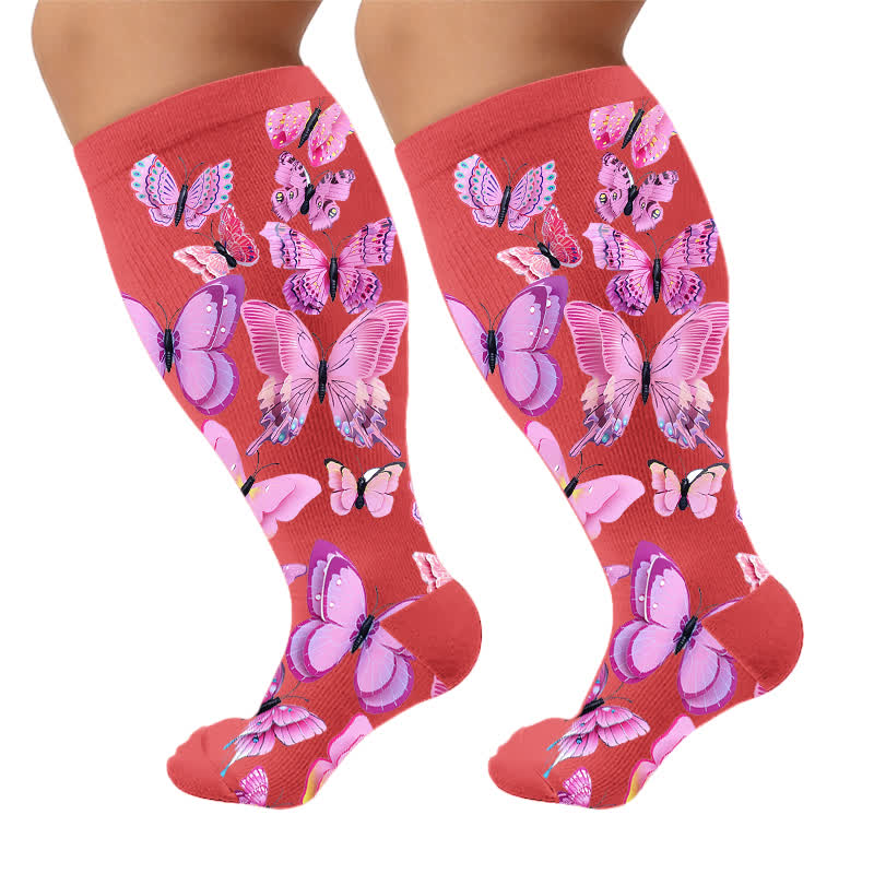 Chaussettes de compression Butterfly Bloom grandes tailles - Rouge (1 paire) - 4XL - image 8