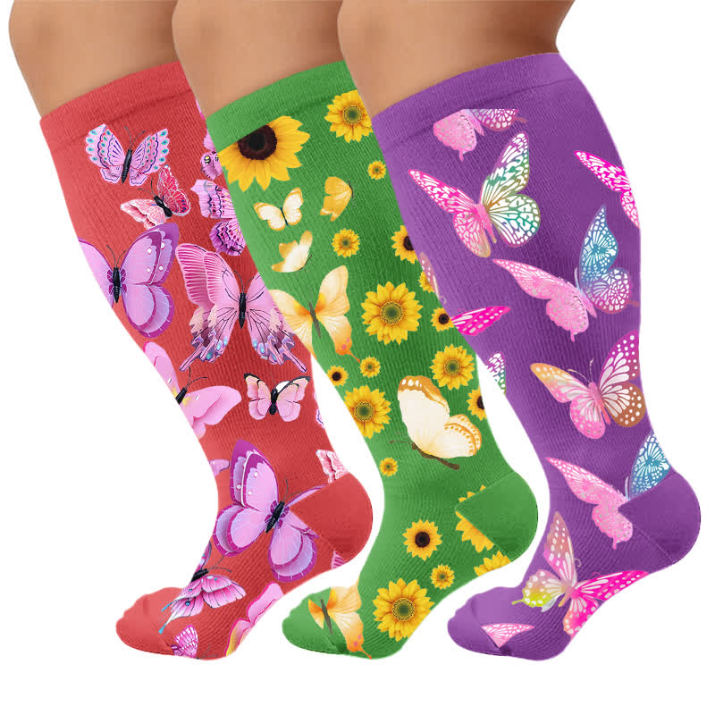 Chaussettes de compression Butterfly Bloom grandes tailles - Multicolore (3 paires) - 4XL - image 4