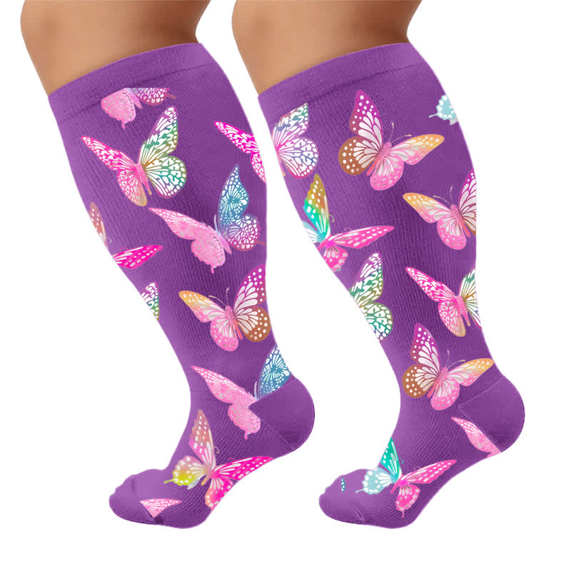 Chaussettes de compression Butterfly Bloom grandes tailles - Violet (1 paire) - 4XL - image 10