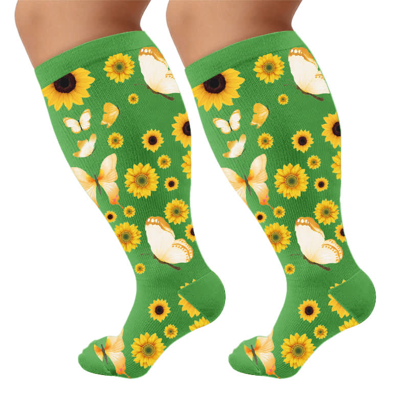 Chaussettes de compression Butterfly Bloom grandes tailles - Vert (1 paire) - 4XL - image 9