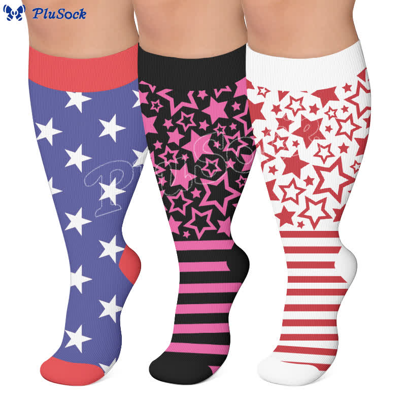 Chaussettes de compression à rayures étoilées grandes tailles - image 0