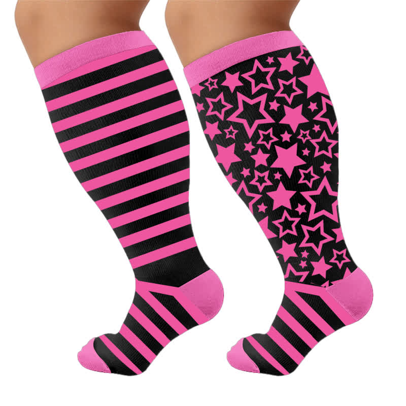 Chaussettes de compression à rayures étoilées grandes tailles - image 9
