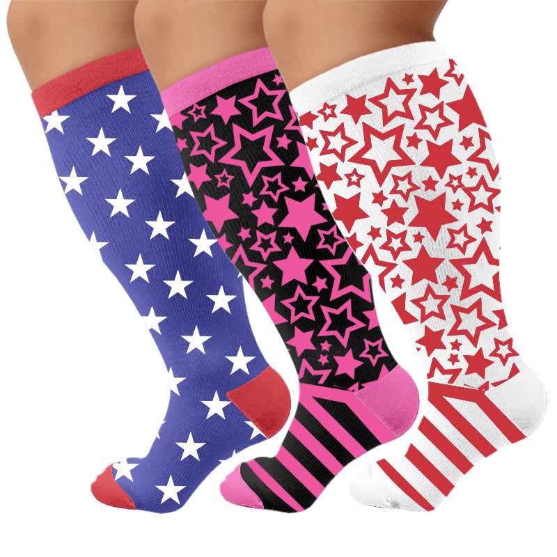 Chaussettes de compression à rayures étoilées grandes tailles - Multicolore (3 paires) - 4XL - image 4