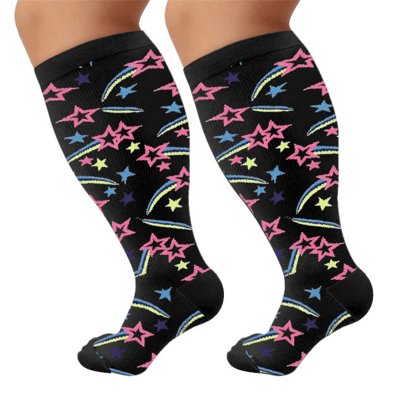 Chaussettes de compression Starry Mix grandes tailles - Noir (1 paire) - 4XL - image 8