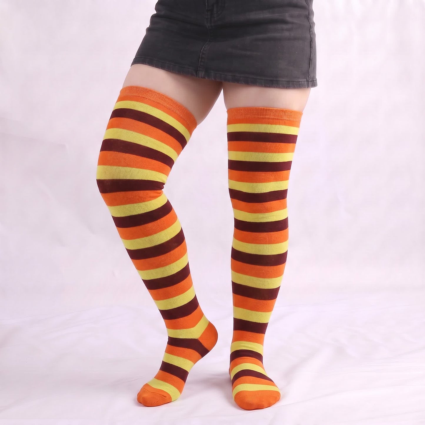 Chaussettes hautes décontractées à rayures douces (4 paires) - Violet - One Size - image 8