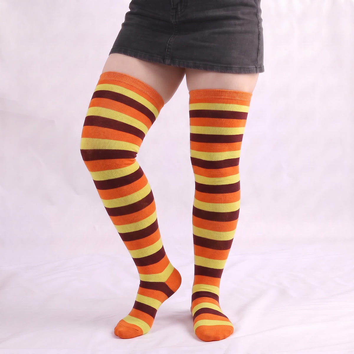 Chaussettes hautes décontractées à rayures douces (4 paires) - Violet - One Size - image 8