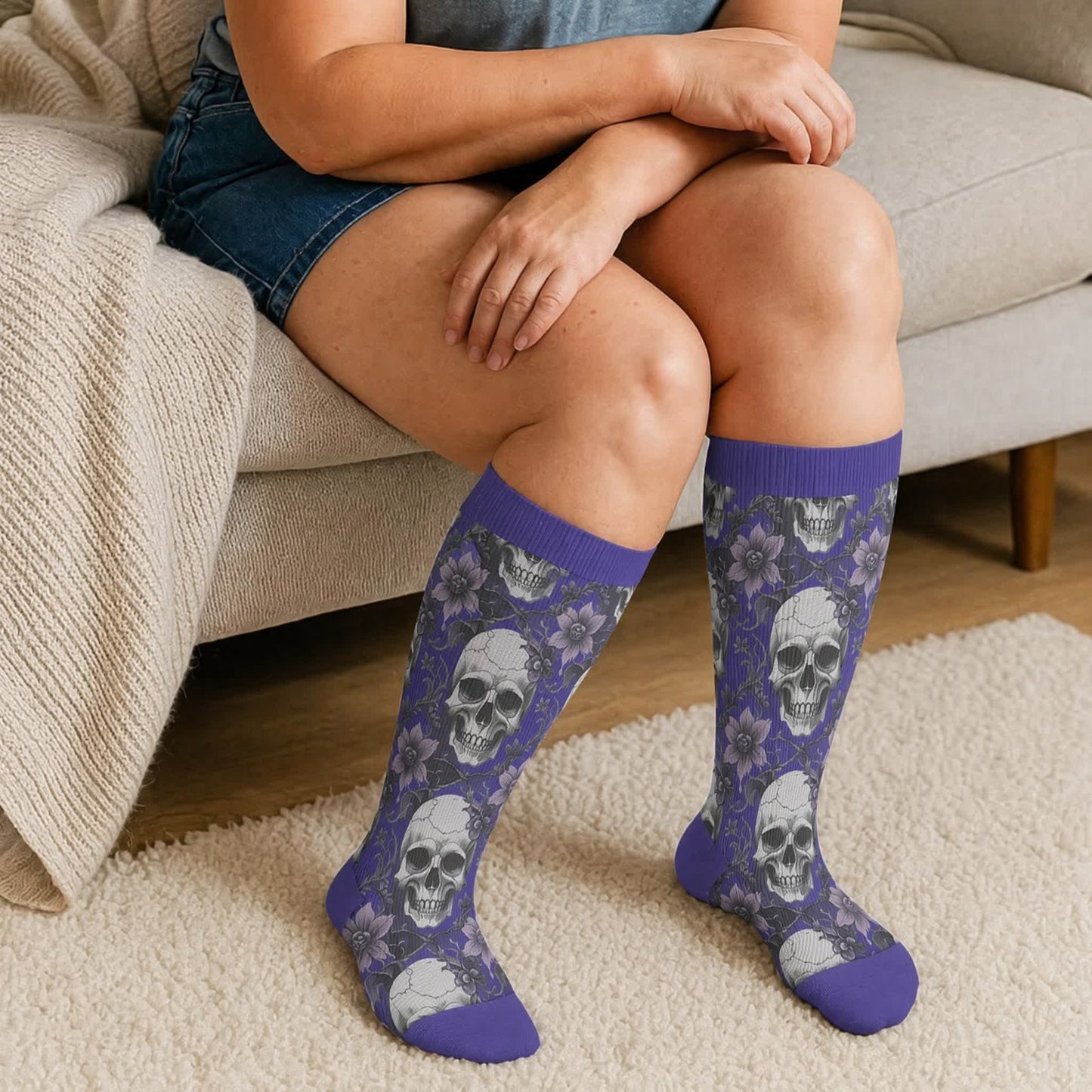 Chaussettes de compression Skull Vine grandes tailles - Bleu (1 paire) - 4XL - image 3