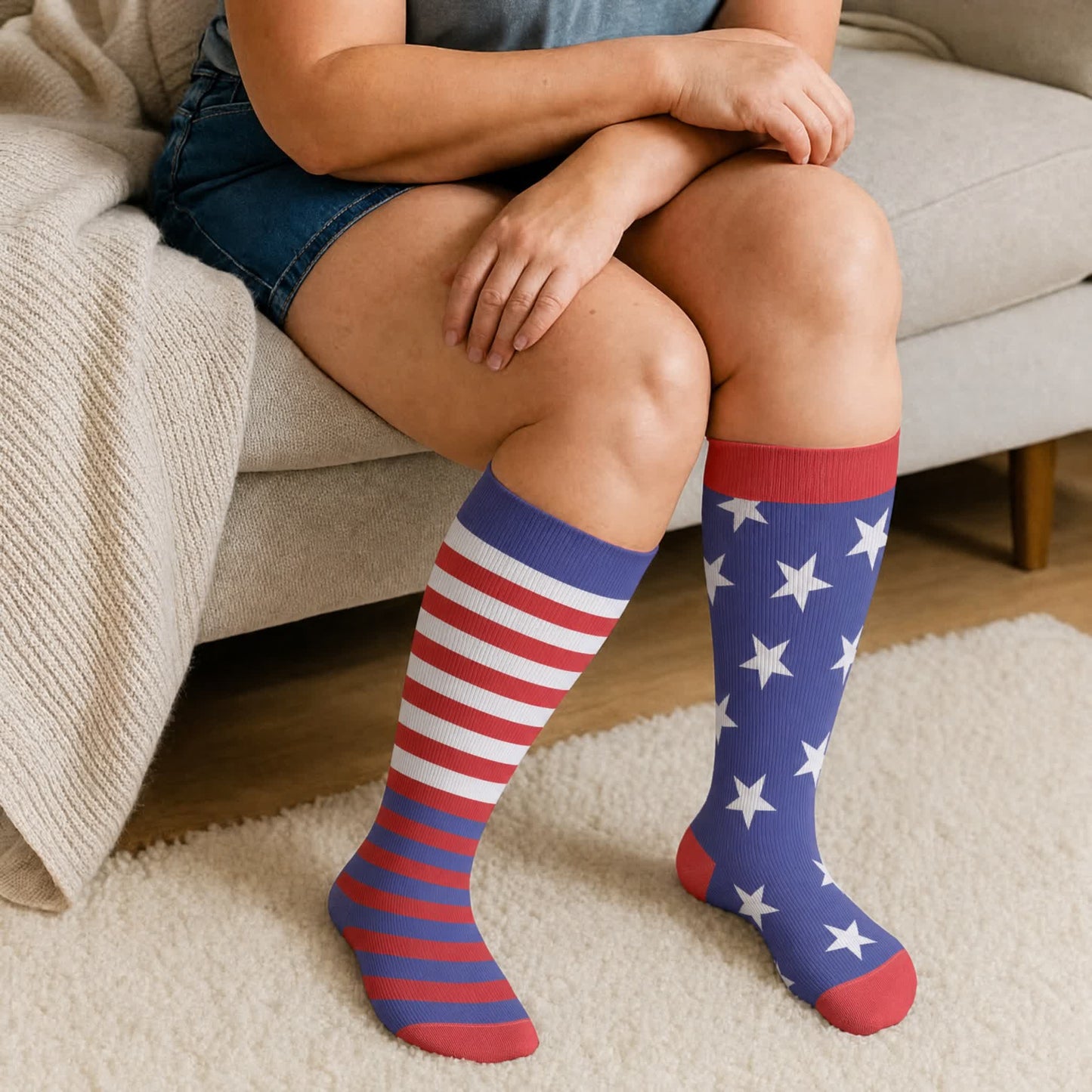 Chaussettes de compression à rayures étoilées grandes tailles - Bleu (1 paire) - 4XL - image 1