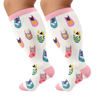 Chaussettes de compression hautes tailles avec motif chat. - Rose (1 paire) - 4XL - image 10