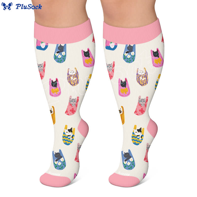 Chaussettes de compression hautes tailles avec motif chat. - image 5
