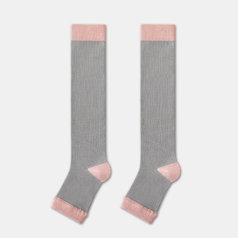 Chaussettes de compression à bout ouvert et colorblock (4 paires) - Gris clair - EU36-40(US3-7) - image 2