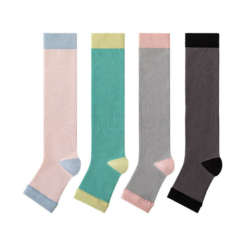 Chaussettes de compression à bout ouvert et colorblock (4 paires) - Multicolore - EU36-40(US3-7) - image 6