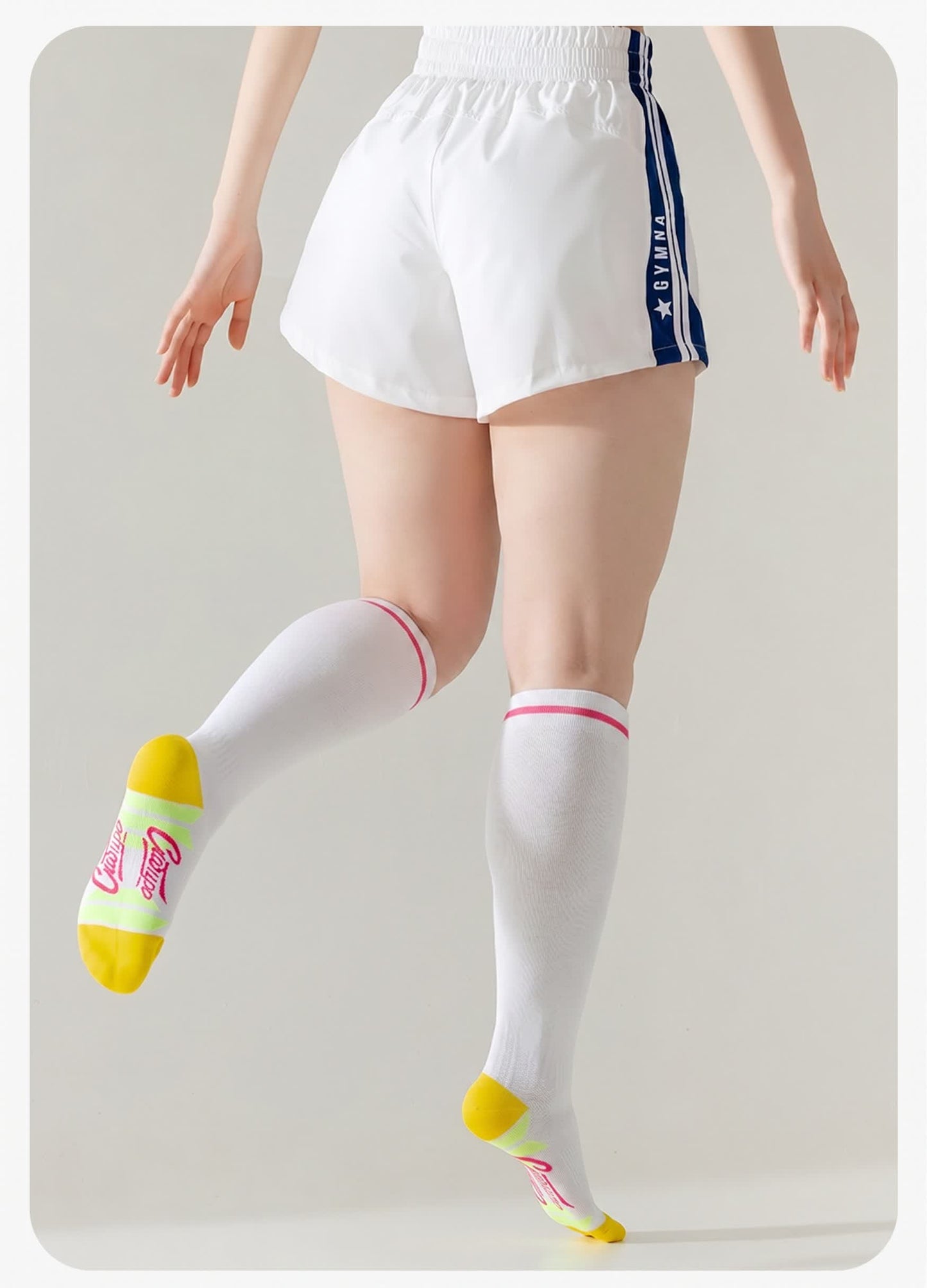 Chaussettes de compression à rayures sportives (2 paires) - Jaune - EU36-40(US3-7) - image 1