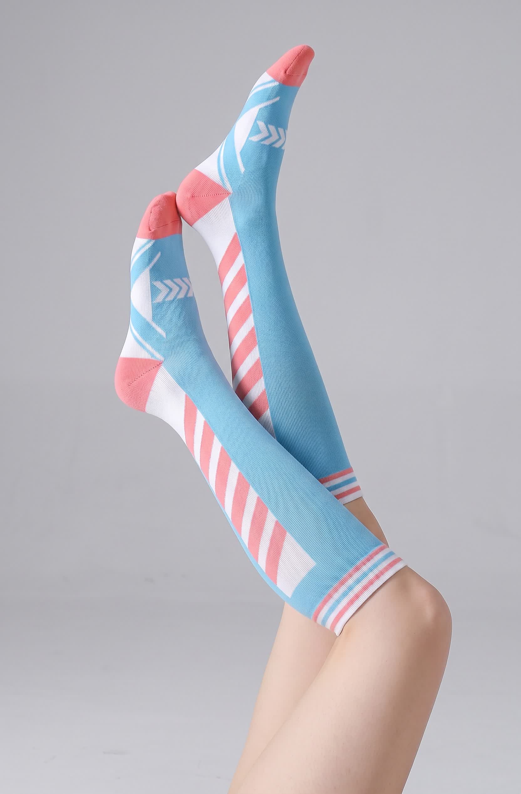 Chaussettes de compression à rayures sportives (2 paires) - Bleu - EU36-40(US3-7) - image 8