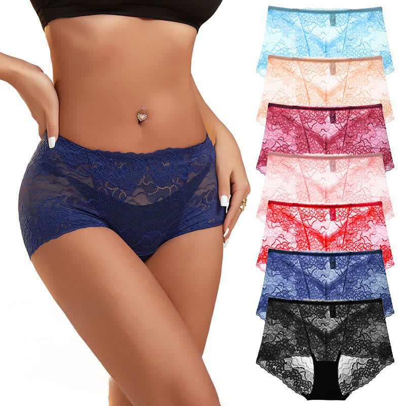 Culotte taille basse en dentelle florale (lot de 3) - Rose + Abricot + Bleu ciel - 2XL - image 0