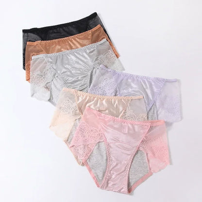 Culotte gainante taille haute en dentelle (lot de 3) - Abricot + Rose + Gris - 3XL - image 2