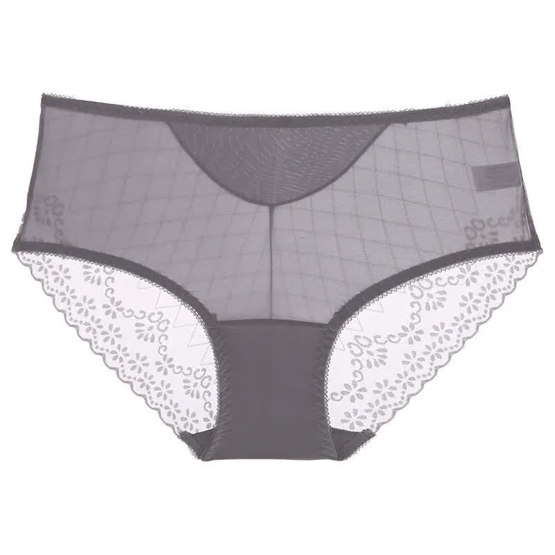 Culotte taille haute en dentelle et résille (lot de 3) - Gris - 2XL - image 3