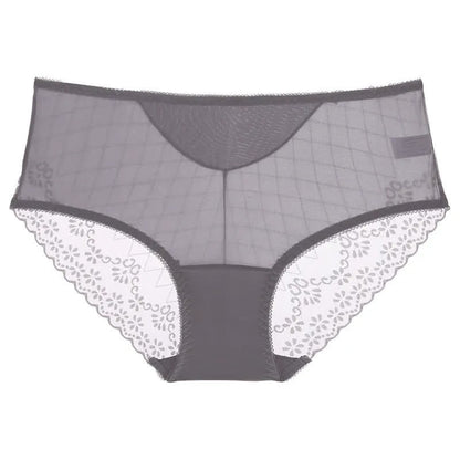 Culotte taille haute en dentelle et résille (lot de 3) - Gris - 2XL - image 3