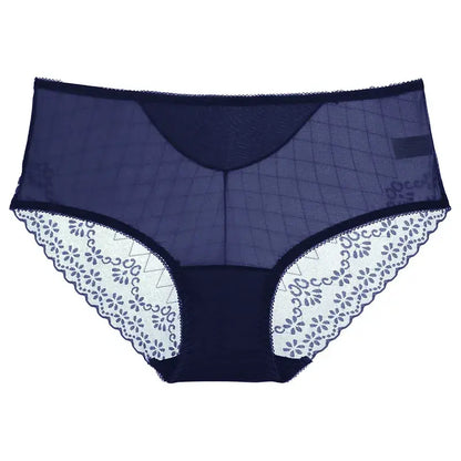 Culotte taille haute en dentelle et résille (lot de 3) - Bleu foncé - 2XL - image 5