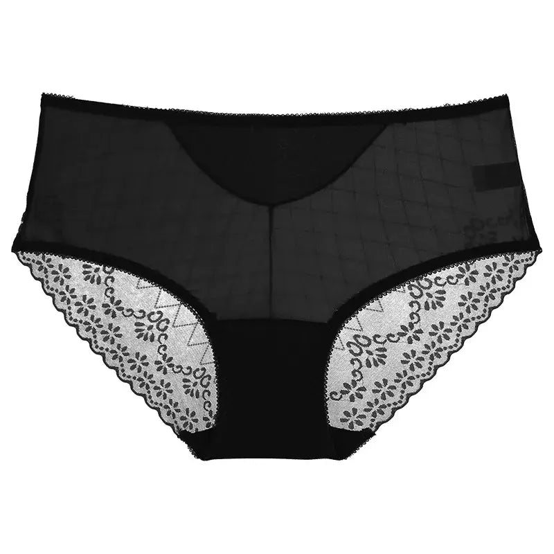 Culotte taille haute en dentelle et résille (lot de 3) - Noir - 2XL - image 7