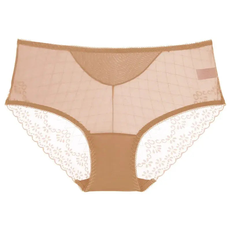 Culotte taille haute en dentelle et résille (lot de 3) - Abricot - 2XL - image 8