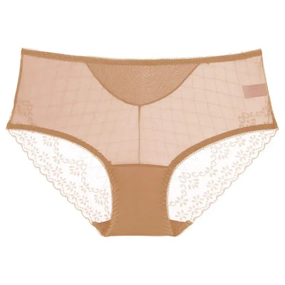 Culotte taille haute en dentelle et résille (lot de 3) - Abricot - 2XL - image 8