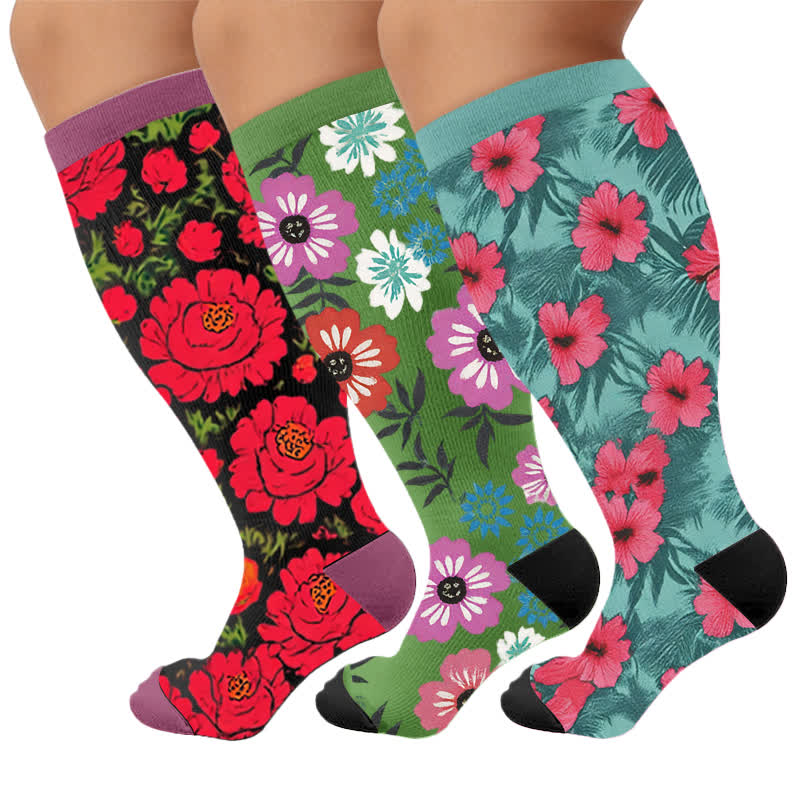 Chaussettes de compression Bold Blossom grandes tailles - Multicolore (3 paires) - 4XL - image 1