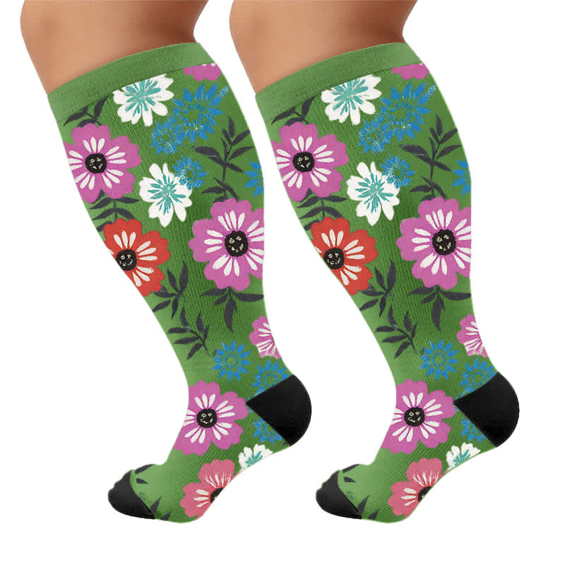 Chaussettes de compression Bold Blossom grandes tailles - Vert (1 paire) - 4XL - image 6