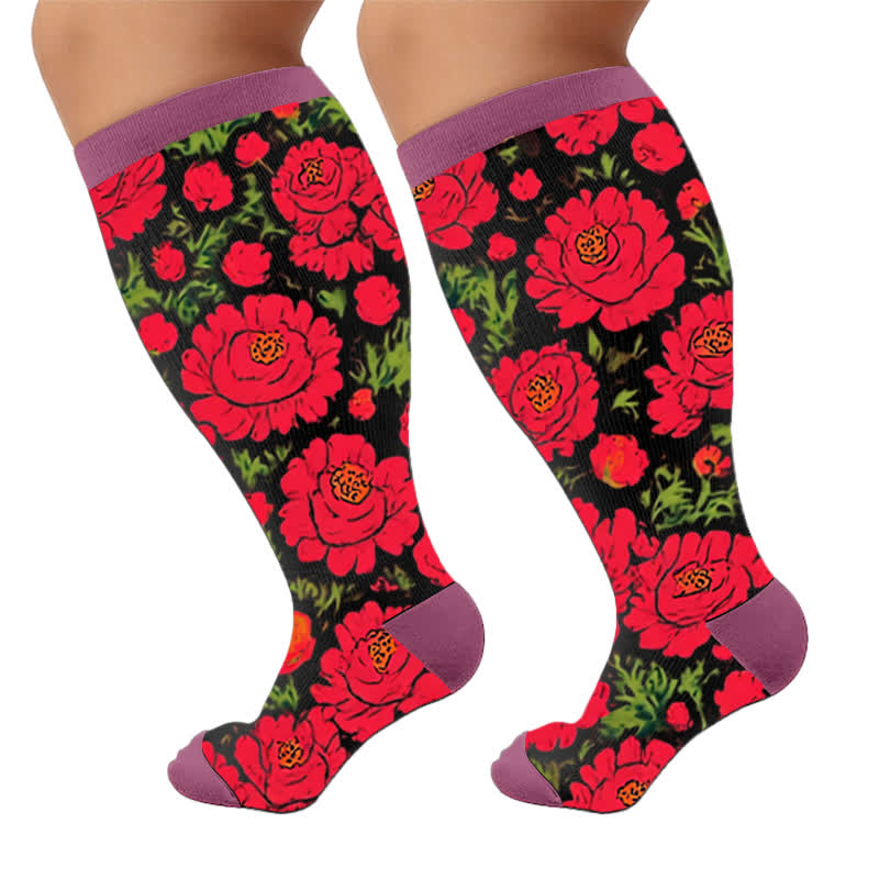 Chaussettes de compression Bold Blossom grandes tailles - Violet (1 paire) - 4XL - image 5