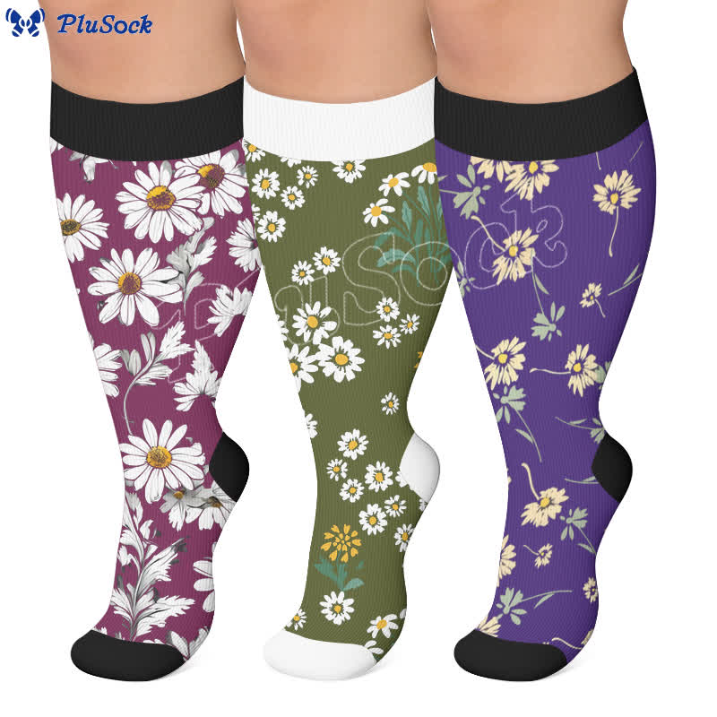 Chaussettes de compression à motif marguerite grande taille - image 0