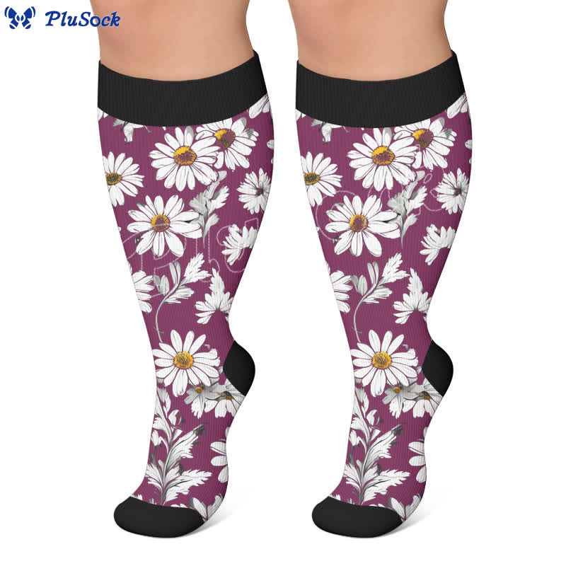 Chaussettes de compression à motif marguerite grande taille - image 2