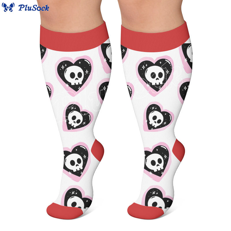 Chaussettes de compression gothiques à tête de mort et cerise grande taille - image 2